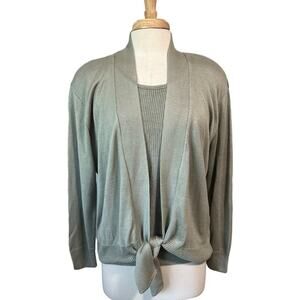 Andre Saint Romaine Women's L Sage Green Sweater Set Top & Cardigan